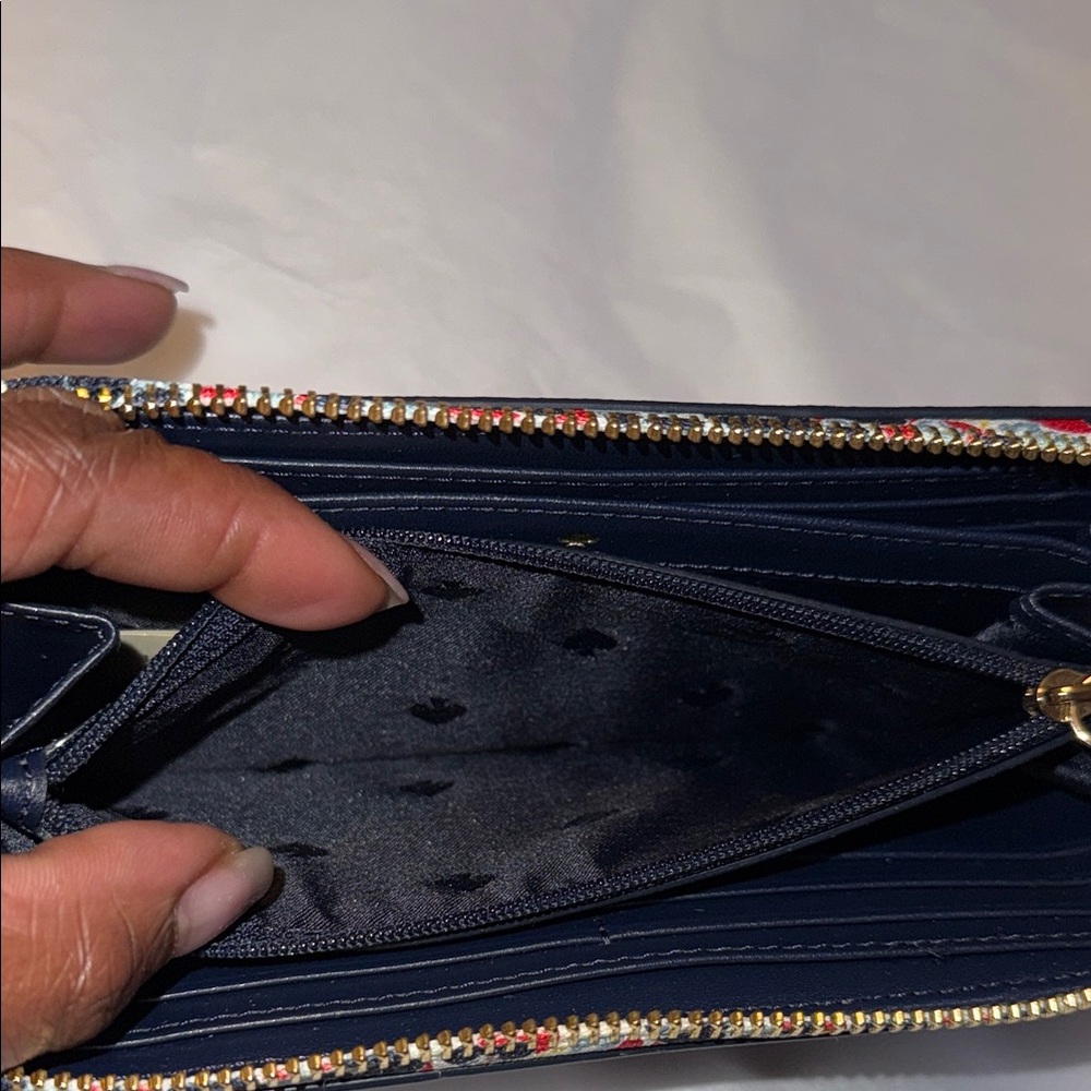 NWOT-Kate Spade Navy Blue Wallet with Flower Print Around Zipper - Picture 15 of 16